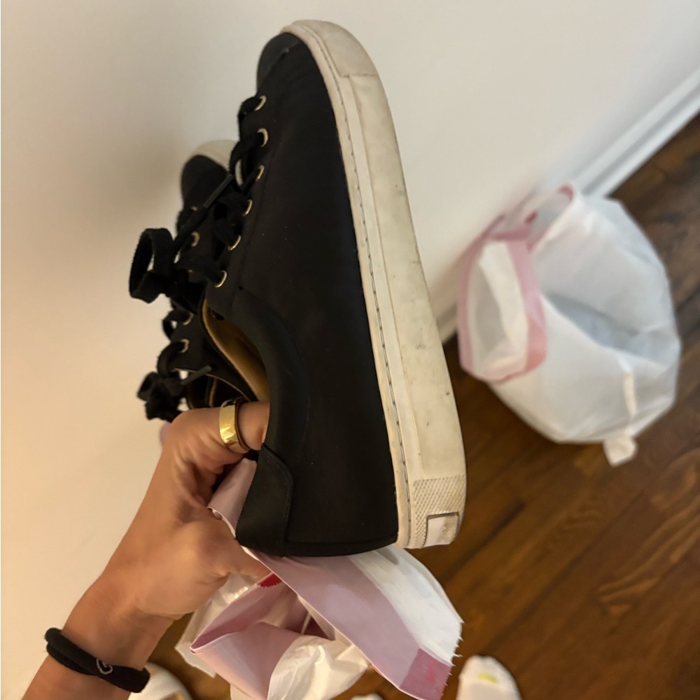 Club Monaco Black and White Women's Sneakers - Jayden Sneaker leather and silk